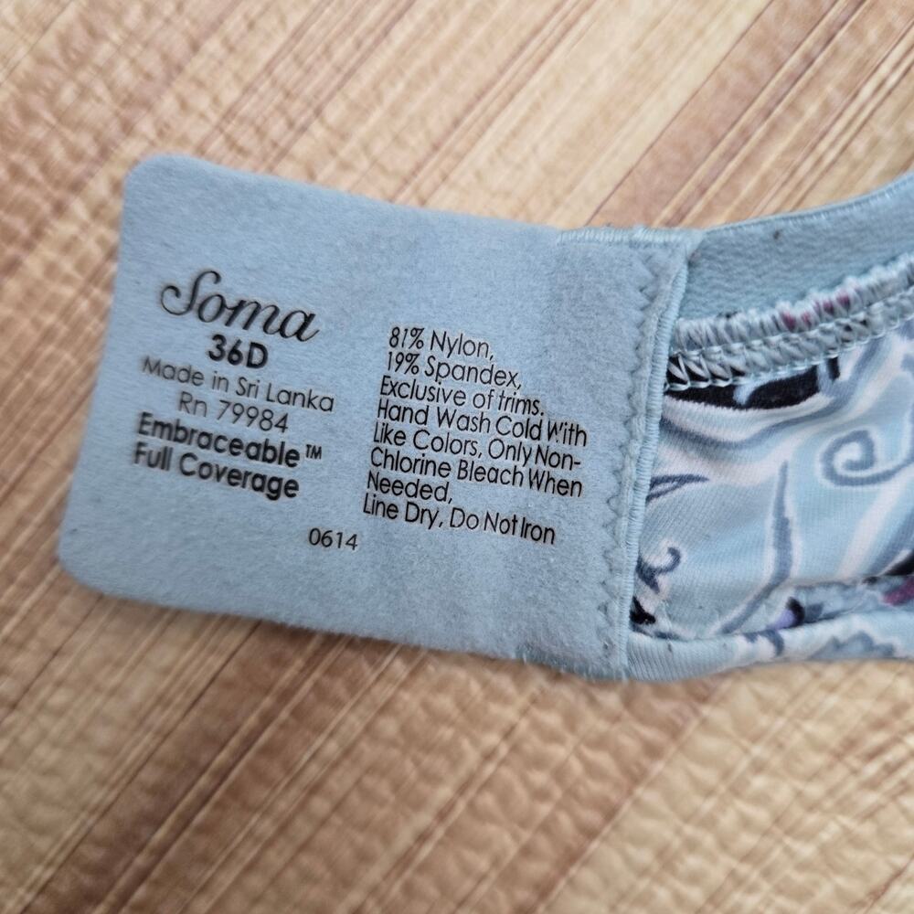 Soma Embraceable Full Coverage Padded Wired Paisley Print Bra Size 36D - Picture 5 of 5